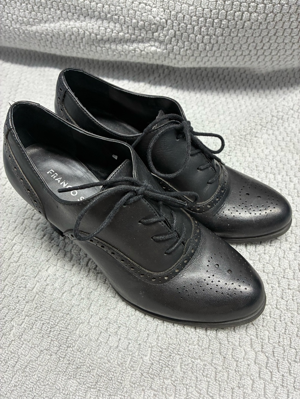 Franco Sarto Black Leather Lace-Up Brogue Heels